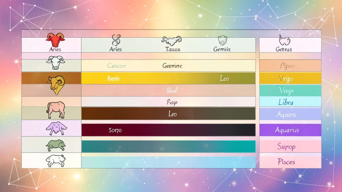 Quick Comparison Table of Lucky Colors for Each Zodiac Sign
